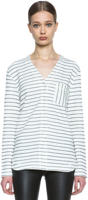 Alexander Wang T by French Rib Cotton-Blend Baseball Tee in Ivory and Onyx