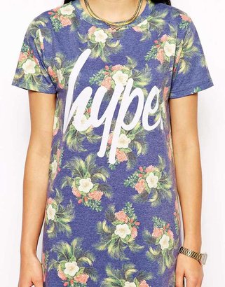Hype T-Shirt Dress With Hawaiian Floral Print & Logo Detail