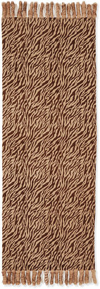 Neiman Marcus Tiger-Print Fur-Fringe Wrap, Brown/Tan