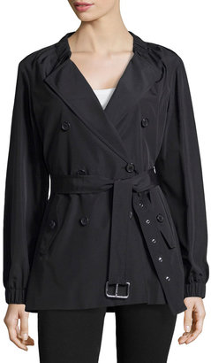 Michael Kors Gathered-Neck Belted Trench Coat, Black