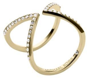 Michael Kors Gold Tone and Crystal Open Arrow Ring