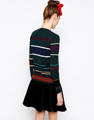 Love Moschino Long Sleeve Striped Sweater with Button Detail