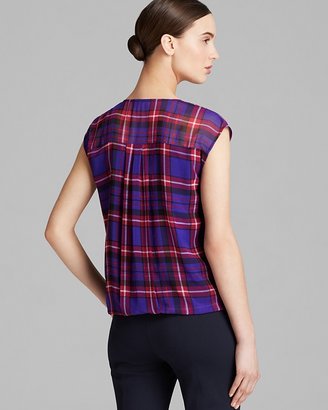Adrianna Papell Plaid Wrap Front Blouse