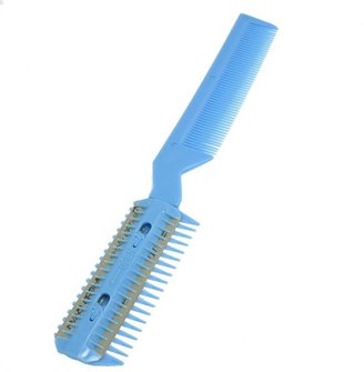 uxcell Salon Metal Blade Razor Plastic Hair Comb Cutter Trimmer Blue