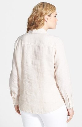 Foxcroft Shaped Roll Sleeve Linen Shirt (Plus Size)