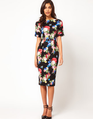 ASOS Pencil Dress In Wiggle Shape In Floral Print
