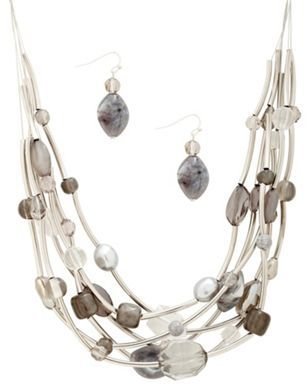 J by Jasper Conran Grey coloured glass bead multi row necklace and earring set
