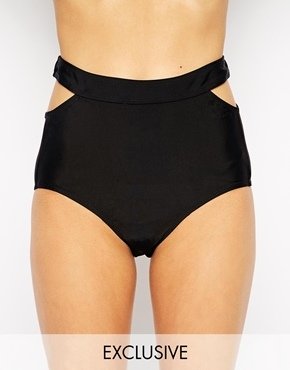 Oh My Love Exclusive to ASOS High Waisted Bikini Bottom With Cut Outs - Black
