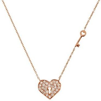 Sydney Evan Rose Gold and Pavé Diamond Heart and Key Necklace
