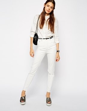 ASOS Farleigh High Waist Slim Mom Jeans In Off White - White
