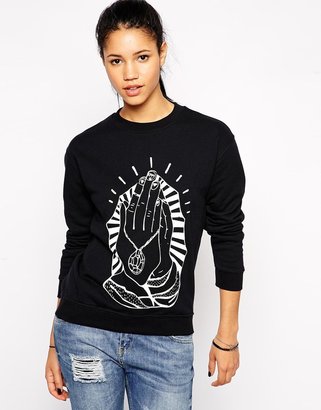 A. J. Morgan Illustrated People Bless Hands Long Sleeve Sweater
