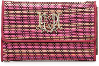 Love Moschino Medium Woven Faux-Leather Stripe Wallet, Pink