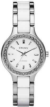 DKNY Ladies Small Analog Watch with Stainless Steel Case and Bracelet with White Ceramic Centre Link-WHITE-One Size