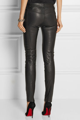 Versace Embellished mid-rise leather pants