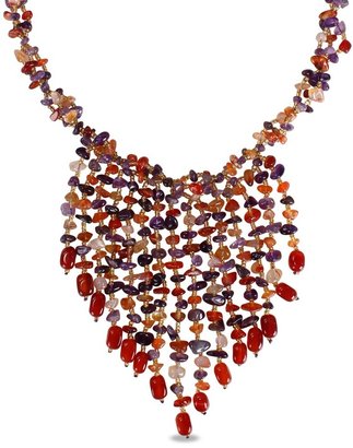 Ice.com 2684 18" 650ct TGW Multi-Colored Agate Chips (Red, Purple, Yellow), Carnelian & Amethyst Necklace with Multi-Strand Hanging Center