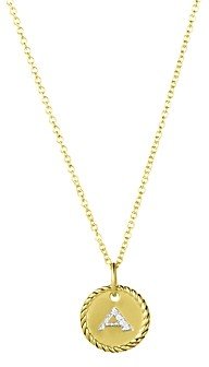 David Yurman Cable Collectibles Initial Pendant with Diamonds in Gold on Chain, 16-18