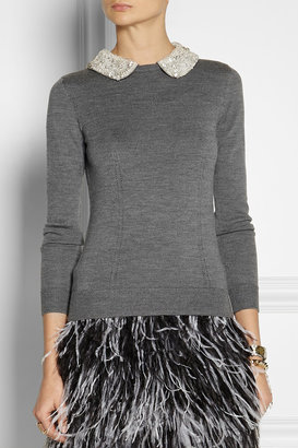 Milly Embellished-collar merino wool sweater