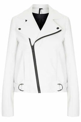 Topshop Womens Leather Biker Jacket by Boutique - White