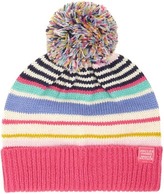 Joules Girls stripped knitted hat with bobble