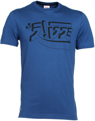 Lacoste L!ve Blue Printed Crew Neck Logo T-Shirt