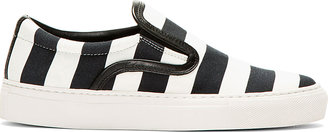 Mother of Pearl Black & White Striped Leather Trim Slip-On Sneakers