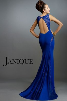 Janique - Sleeveless Bateau Neckline Long Jersey and Illusion Lace Gown W999