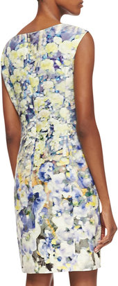 Kay Unger New York Cap-Sleeve Watercolor Floral Print Dress, Multicolor