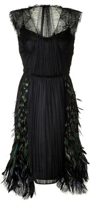 Alberta Ferretti Chiffon Dress with Feather Trim Gr. 38
