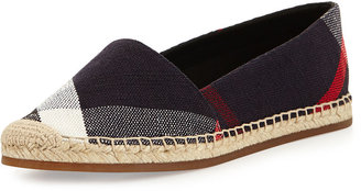 Burberry Check Canvas Flat Espadrille, Navy Check