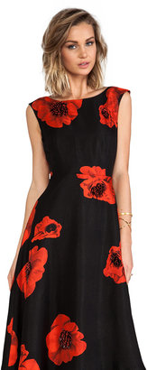 Tracy Reese Scarlet Floral Embellished Flared Frock