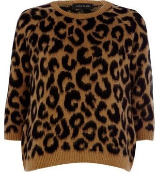 River Island Brown leopard print fluffy brushed jumper