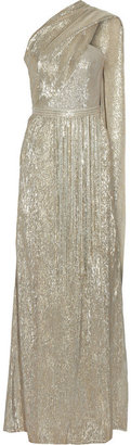 Oscar de la Renta One-shoulder metallic jacquard gown