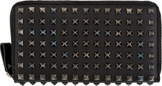 Valentino Black Leather Full Rockstud Continental Wallet