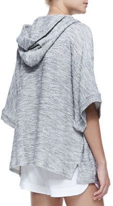 L'Agence Knit Hooded Zip-Front Pullover Fleece, Ocean Blue