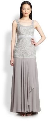 Sue Wong Soutache-Embroidered Gown