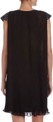Erin Fetherston Sequined Cap-Sleeve Pleated Dress, Black Midnight