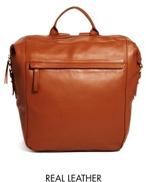 ASOS Leather Backpack In Boysy Shape - Brown