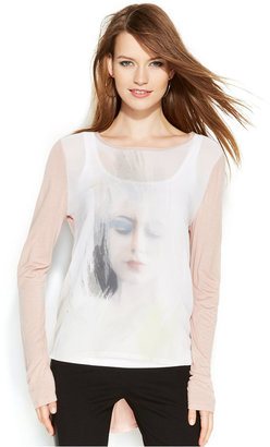 Vince Camuto Long-Sleeve Face-Print Top