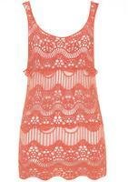 Dorothy Perkins Womens Atelier 61 Coral sleeveless crochet tunic- Coral