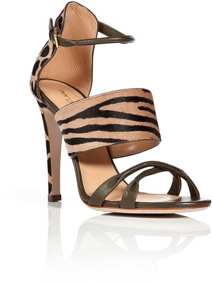 Sergio Rossi Leather/Haircalf Mixed-Media Sandals