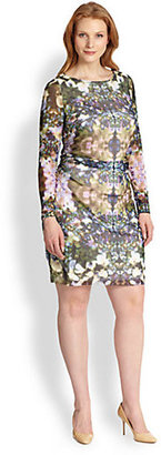 Kay Unger Kay Unger, Sizes 14-24 Printed Ruched Mesh Dress