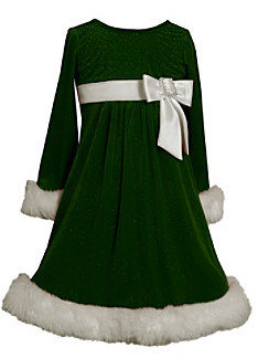 Bonnie Jean Girls' 7-16 Sparkle Stretch Velvet Santa Dress