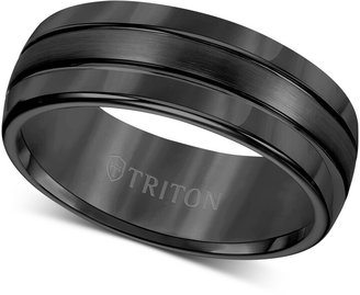 Triton Men's Ring, 8mm 3-Row Wedding Band in Classic or Black Tungsten
