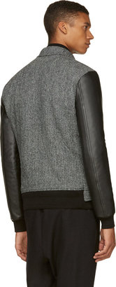 Miharayasuhiro Black Tweed & Leather Layered Bomber Jacket