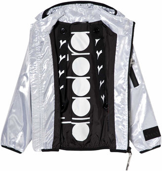 Diadora Silver Shiny Lightweight Hooded Jacket with Inner Braces
