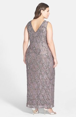 Pisarro Nights Beaded Lace V-Neck Gown (Plus Size)
