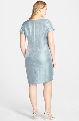 London Times Embellished Shimmer Side Pleat Sheath Dress (Plus Size)