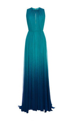 Elie Saab Turquoise Degrade Silk Georgette Dress Turquoise