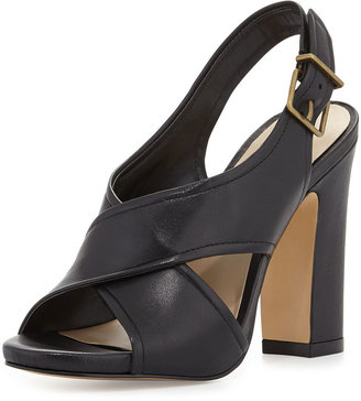 Neiman Marcus Eloise Crisscross Leather Sandal, Black
