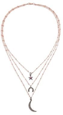 Ileana Makri IAM by Grey Diamond, Ruby, Oxidized Silver & Bronze Starry Night Luck Triple-Row Necklace